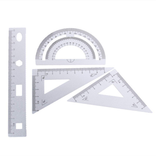 EXCEART 1 Set/ 4PCS Metal Ruler Set Aluminum Ruler Set Drafting Ruler Set with Triangle Protractor Linear Ruler Metal Drafting Set Geometry Kit Silver