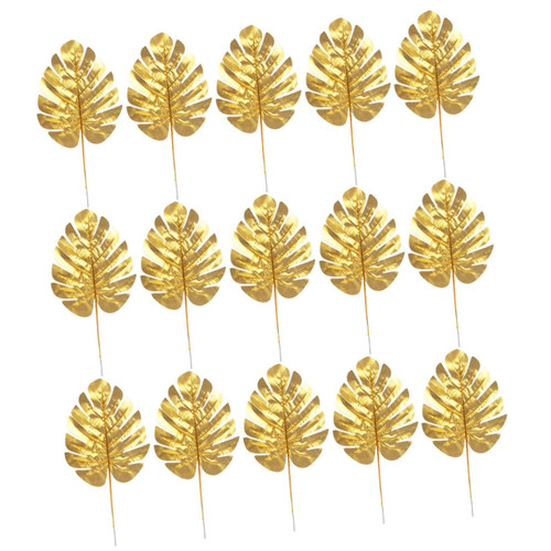 ABOOFAN 15pcs Golden Monstera Leaf Plant Decor Artificial Leaves Palm Leaves Fake Palm Leaf Scene Adorn Simulation Golden Leaves Monstera Leaves Fake Leaves Wedding Hawaii Silk Cloth