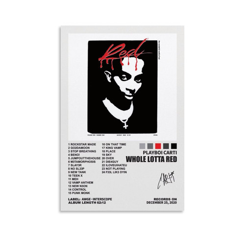 doopz Playboi Carti Poster Whole Lotta Red Album Cover Posters for Room Aesthetic Canvas Wall Art Bedroom Decor 12x18inch(30x45cm)