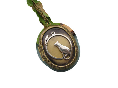 locket necklace Animal, Bronze Cat Locket, Cat & Mouse, Crazy Cat Lady, Bronze Necklace
