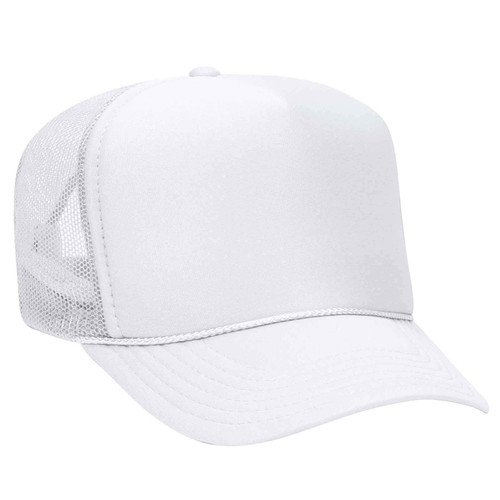 Otto Caps 5 Panel High Crown Mesh Back Trucker Hat Polyester Foam Front White