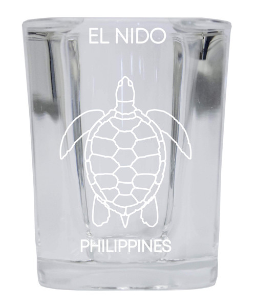 El Nido Philippines Souvenir 2 Ounce Square Shot Glass laser etched Turtle Design