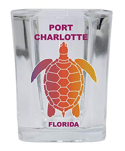 Port Charlotte Florida Souvenir Rainbow Turtle Design Square Shot Glass