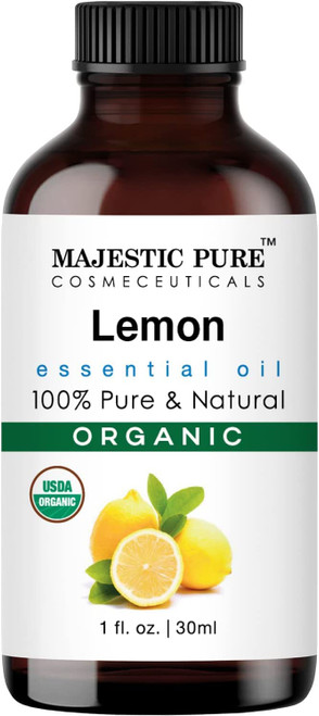 Majestic Pure Lemon USDA Organic Essential Oil | 100% Organic and Premium Quality| Aromatherapy, Skincare, Hair Care, & Household Use | 1 fl. Oz