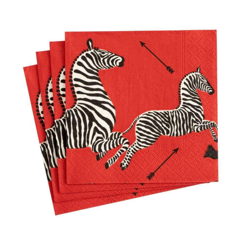 Entertaining with Caspari Cocktail Napkins, Zebras Red, Pack of 20