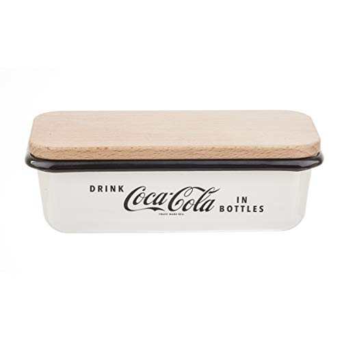 TableCraft's Coca-Cola Enamel Butter Dish with Lid 6.5 x 3 x 2.25", White