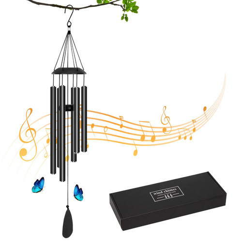 32 inch Wind Chimes Outdoor,Aluminum Deep Tone Wind Chimes for Outside,Metal Memorial Wind Chimes Gift for Mom Women Grandma, Garden Decor Black