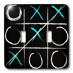 3dRose lsp_101318_2 Turquoise and White Tic Tack Toe On A Black Background Double Toggle Switch Multicolor
