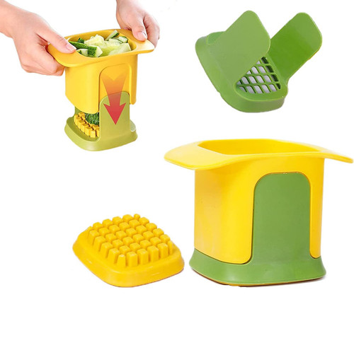2-in-1 Vegetable Cutter Hand Pressure Vegetable Chopper Dicing & Slitting Food Chopper Cutter Multi-Functional Quickly Dice for Potato,Onions,Carrots,Cucumbers (Yellow)