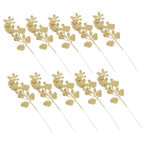 VOSAREA 10pcs Simulated Leaves Christmas Tree Picks and Sprays Christmas Picks Glitter Christmas Artificial Leaves Glitter Leaves Stems Garlands & Pine Christmas Garland or Filler Branch