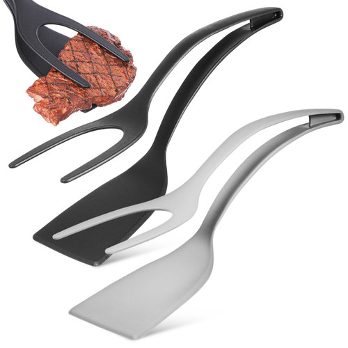 INOOMP 2pcs 2-In-1 Spatula Tongs Non- Stick Fried Egg Turners Fried Egg Grip Flip Tongs Fish Turner Spatula Gripping Flipping Spatula Tongs for Egg Steak Frying Turning