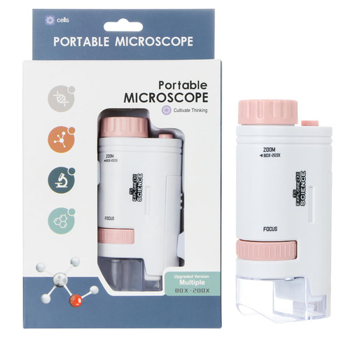 Aooba 200x Zoom Portable Microscope Pocket Handheld Mini Microscope with LED Light High Definition for Microbiological Observation Home Study Educational (Pink)