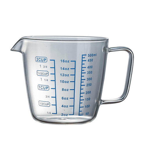 Qinlenyan Glass Measuring Cups Heat Resistant Borosilicate Glass Measuring Cups Clear Scale Microwave Safe Measuring Cup for Milk Water 500ML