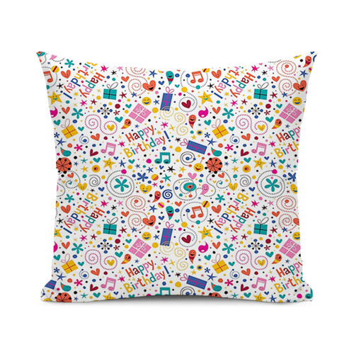 SARNFANS Birthday Cushion Cover Throw Pillows for Couch & Farmhouse Bedroom Decor,Hearts Musical Notes Surprise Boxes Pattern,Print Decorative Square Home Accent Pillow Case,Multicolor 16x16 inch