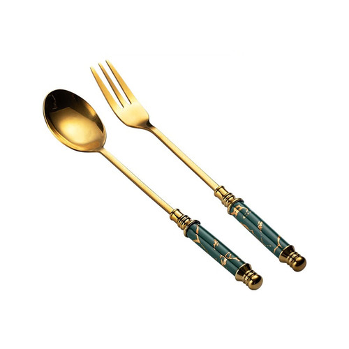 KIZQYN Spoon 2pcs Dessert Spoon European Vintage Coffee Spoon Stainless Steel Small Spoon Fruit Fork Exquisite Dessert Spoon Dessert Fork Soup Spoon (Color : B)