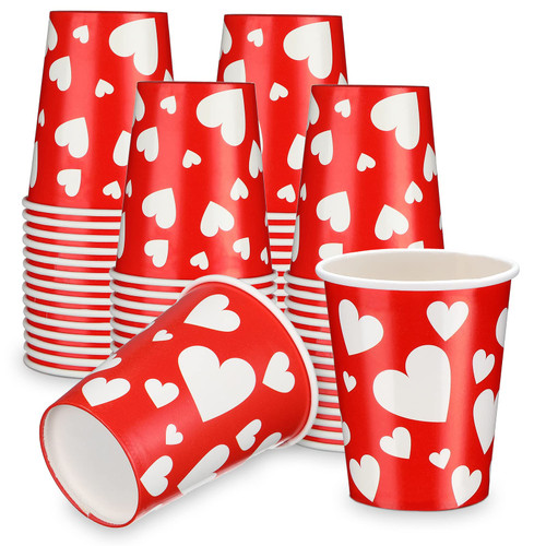 Perthlin Valentine's Day Cups Bulk 9 oz Disposable Paper Cups Heart Paper Tumblers Valentines Coffee Cup for Anniversary Wedding Decoration Valentine's Day Party Supplies(Bright Style, 200 Pieces)