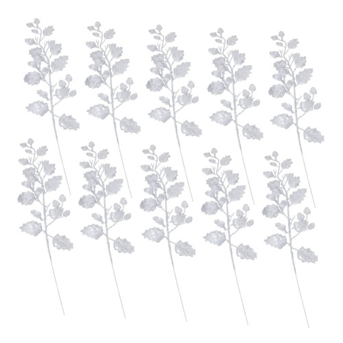 NOLITOY 10pcs Simulated Leaves Artificial Fern Leaves Artificial Christmas Leaves Tree Picks Silver Glittered Leaves Christmas Picks Christmas Plants Picks Spray Flash or 3D Silver Flower