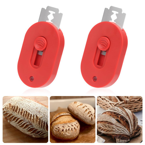 PEUTIER 2pcs Bread Lame Tool with 10pcs Bread Lame Blades, Bread Lame Dough Scoring Knife Push-Pull Handle Sourdough Scoring Tools Bread Dough Cutter for Sourdough Bread Baking Making Supplies(Red)