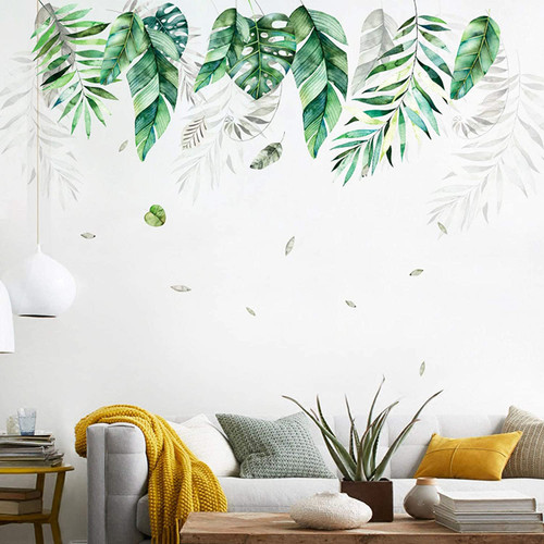 Atcarmor Jungle Leaf Wall Decals Palm Tree Wall Decal Removable, Green Tropical Plant Wall Decals Palm Leaf Tree Wall Stickers Decal for Walls Peel and Stick for Bedroom Home Door Living Room Decor