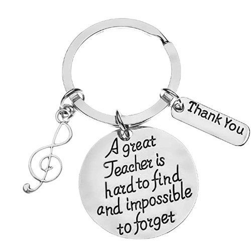 Music Teacher Keychain - Music Note Jewelry - Perfect Gift For Music Instructors, Great Teacher is Hard to Find but Impossible to Forget