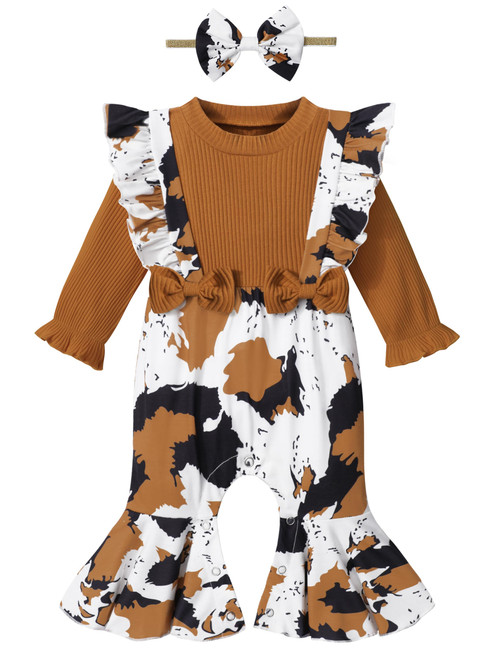 Qaoerde Baby Girl Outfits 3-6 Months Baby Girl Clothes Cute Infant Girls Clothes Baby Girl Jumpsuit Baby Rompers Boho Baby Girl Clothes Brown