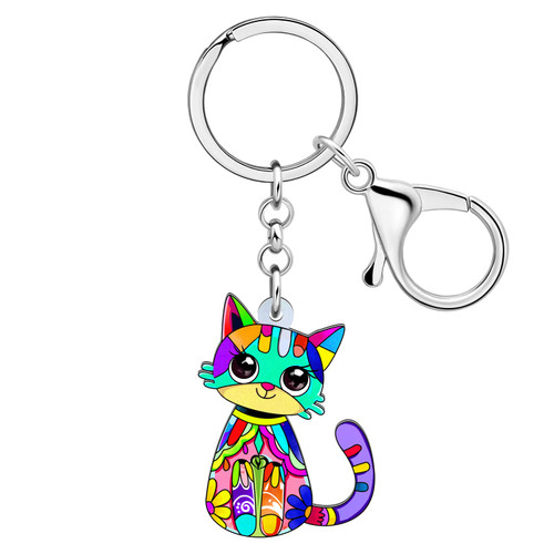 BAMAY Cute Cat Keychain Acrylic Car Key Chain Rings Pets Jewelry Cat Gifts for Cat Lovers Women Girls Kitten Charms (Multi 130)