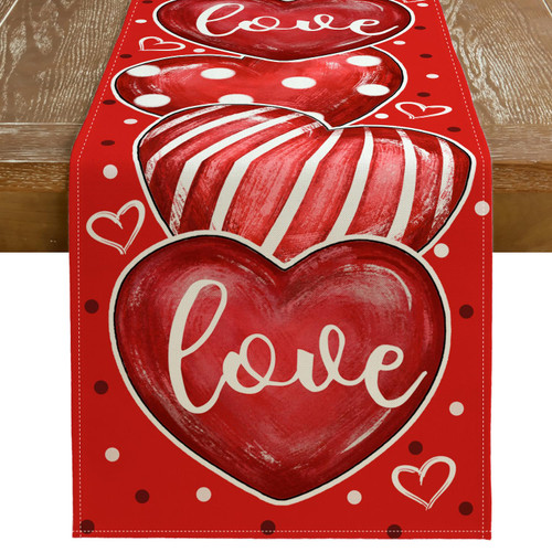 GEEORY Valentine's Day Table Runner 13 x 90 Inch, Red Polka Dots Hearts Love Decorative Farmhouse Table Decoration for Kitchen Dinning, Indoor Outdoor Dinner Party (Red) GT127-90