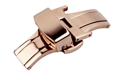 RECHERE Stainless Steel Push Button Butterfly Deployment Clasp for Leather Watch Band Strap Rose Gold(20mm)