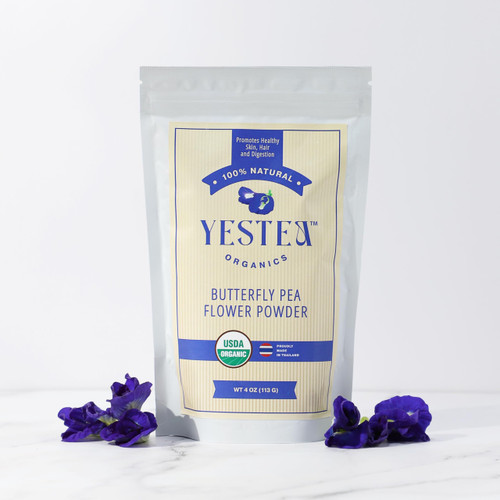 YESTEA 100% USDA Organic Butterfly Pea Flower Small-Batch and Handpicked from Thailand - Non GMO Rich in Antioxidants, Caffeine Free, Vegan, and Gluten Free (Powder 4.0 Oz)