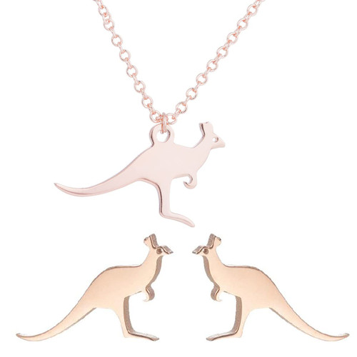 Stainless Steel Australia Wallaby Kangaroo Stud Earrings Necklace Sets for Women Wild Animal Ear Stud Hypoallergenic Jewelry (Rose Gold) Stainless Steel Australia Wallaby Kangaroo Stud Earrings Necklace Sets for Women Wild Animal Ear Stud Hypoallergenic Jewelry (Rose Gold)