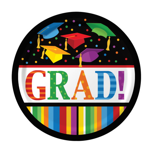 Creative Converting 18 Count Sturdy Style Paper Lunch Plates, 7", Graduation Fest, Multicolor