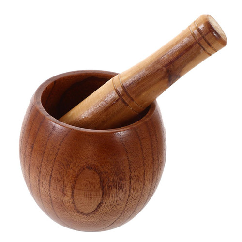 Mikinona 1 Set Garlic Masher Household Crush Pot Grinding Bowl Household Mortar Pestle with Mortar Pestle for Kitchen Ginger Garlic Crusher Pestle Small Garlic Jar Wood