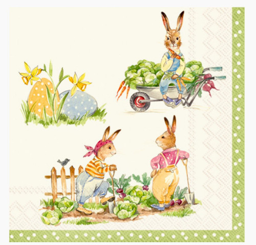 MesaFina Stories of Bunnies Cream Cocktail Beverage Paper Napkins, 40-ct