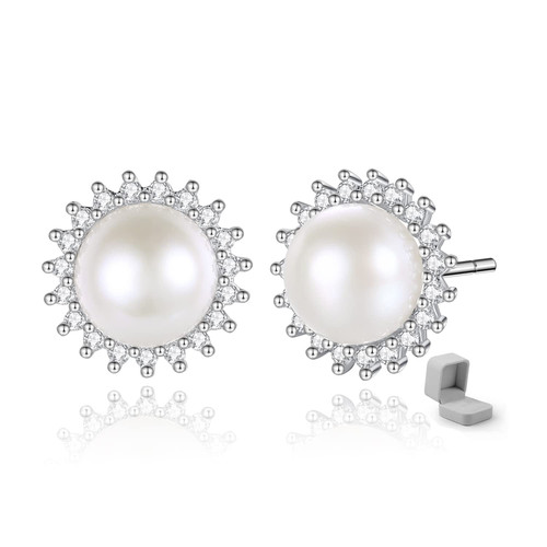 Freshwater Cultured Pearl Earrings for Women Butterfly Sun Pearl Stud Earrings Cubic Zirconia Pearl Earrings Studs for Girls Mother Wife Her