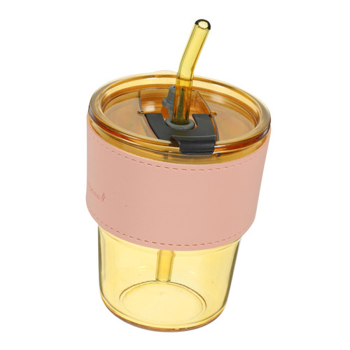 SHOWERORO 1 Set Sippy Cup Glass Drinking Jar Iced Coffee Cup Drinking Bottle with Straw Mason Jar Mug Glass Water Bottles Glass Cup with Lid and Straw Pink Camping Office Tea Cup