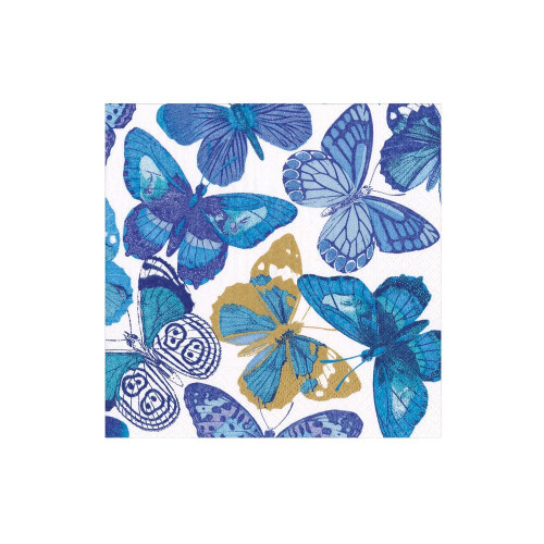Caspari Butterflies Paper Cocktail Napkins in Blue - 20 Per Box