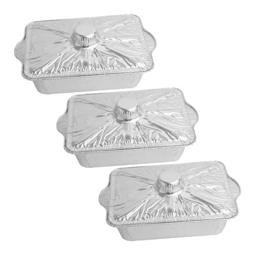 GRIRIW 3pcs Tin Foil Pan Half Size Foil Pans Deep Steam Table Pan Baking Tins with Lids Tin Foil Takeout Pan Disposable Catering Pans Disposable Foil Pans Hot Pot Aluminum Foil Grill Pan