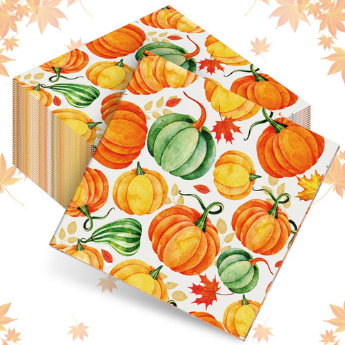 Qeeenar 200 Pcs Fall Napkins Paper Disposable Hand Towels Thanksgiving Pumpkin Napkins Guest Maple Leaves Fall Napkins Decorative for Autumn Home Dinner Party Decor Kitchen(Novel, 5 x 5 Inch)
