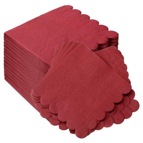 Ireer 100 Pcs Scalloped Napkins Thick Paper Napkins Disposable Cocktail Napkins for Party Wedding Bridal and Baby Shower Dinner Beverage Birthday Dessert Luncheon, 5 x 5 Inches (Burgundy) Ireer 100 Pcs Scalloped Napkins Thick Paper Napkins Disposable Cocktail Napkins for Party Wedding Bridal and Baby Shower Dinner Beverage Birthday Dessert Luncheon, 5 x 5 Inches (Burgundy)