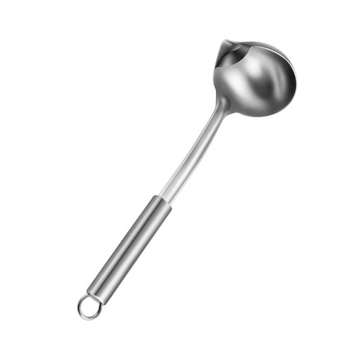 BRIGHTFUFU 1pc Stainless Steel Grease Spoon Sauce Ladle with Pouring Spout Serving Soup Ladle Skimmer Spoon Kitchen Soup Spoons Fat Separator Skimmer Oil- Japanese-style South Korea