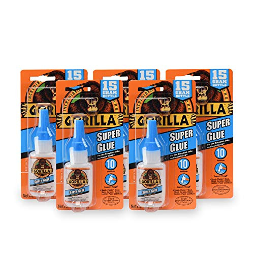 Gorilla Super Glue 15 Gram, Clear, (5 Pack)