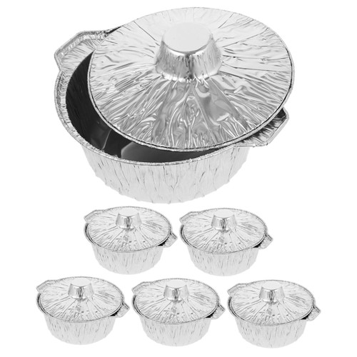Ciieeo 6pcs Tinfoil Barbecue Aluminum Pot Aluminum Foil Ramekins Compact Food Foil Pot Takeout Aluminum Pans Dutch Oven Liners Foil Cooking Pot Tin Foil Pizza Plate Disposable