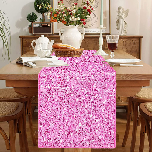 FANPROMS 12x72 Inches Pink Sequin Table Runner Velvet Table Runner Sparkly Table Runner Party Decorations Sequins Wedding Table Runner for Reception Glittery Table Runner Metallic Table Runner