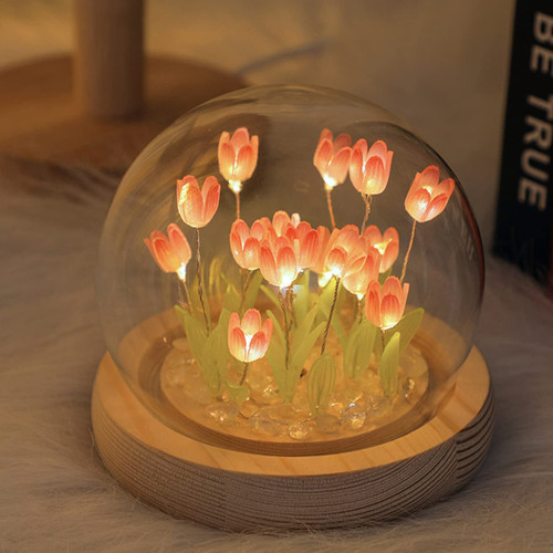 BestAlice DIY Tulip Night Light, Handmade Tulip Flower Lamp, Simulation Flower Bedroom Sleeping Table Lamp, Romantic Tulip LED Light, Couple Friends Gift Atmosphere Decoration(Pink)
