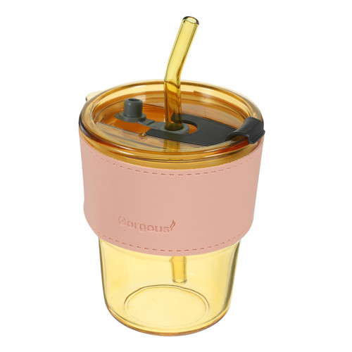 HAKIDZEL 1 Set Sippy Cup Glass Drinking Jar Honey Bear Bottle Juice Bear Bottles Cups with Straw and Lid Bubble Tea Cup Smoothie Cup Iced Coffee Cup Cocktail Office Pink Cover