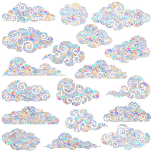 18 Pieces Cloud Window Clings - Anti-Collision Window Decals to Save Birds from Window Collisions,Non Adhesive Prismatic Vinyl Window Clings, Rainbow Stickers
