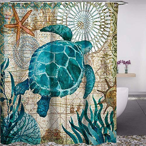 KAROLA Bathroom Curtain Set with 12 Hooks Sea Turtle Ocean Animal Landscape Shower Curtains Fabric Bath Curtain Bathroom Decor 72" x 72"