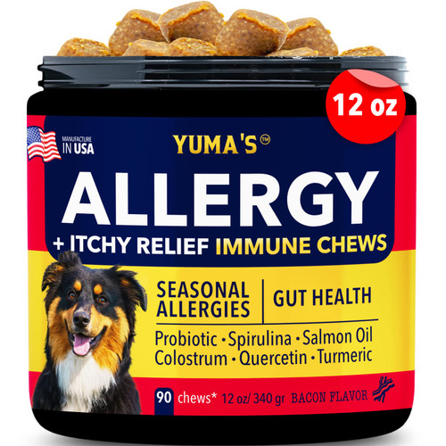 YUMA'S Dog Allergy Chews - Itch Relief for Dogs - Dog Allergy Relief - Anti Itch for Dogs - Dog Itchy Skin - Dog Allergy Support - Hot Spots - Immune Health Supplement - Made in USA - 90 Chews