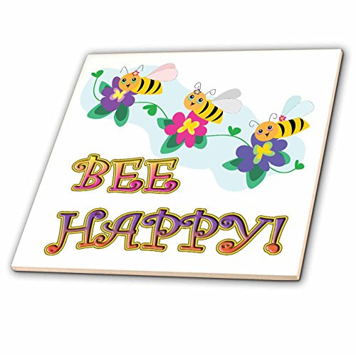 3dRose ct_118510_2 Bee be Happy Three Cute Bumble Bees Nature Summer Cartoon-Ceramic Tile, 6-Inch