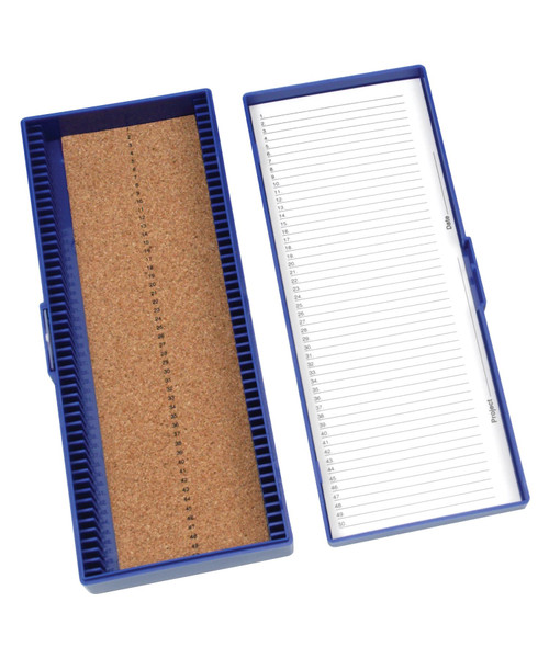 Heathrow Scientific HS15996A Premium Microscope Slide Box, 50-Place, Cork, ABS, Blue